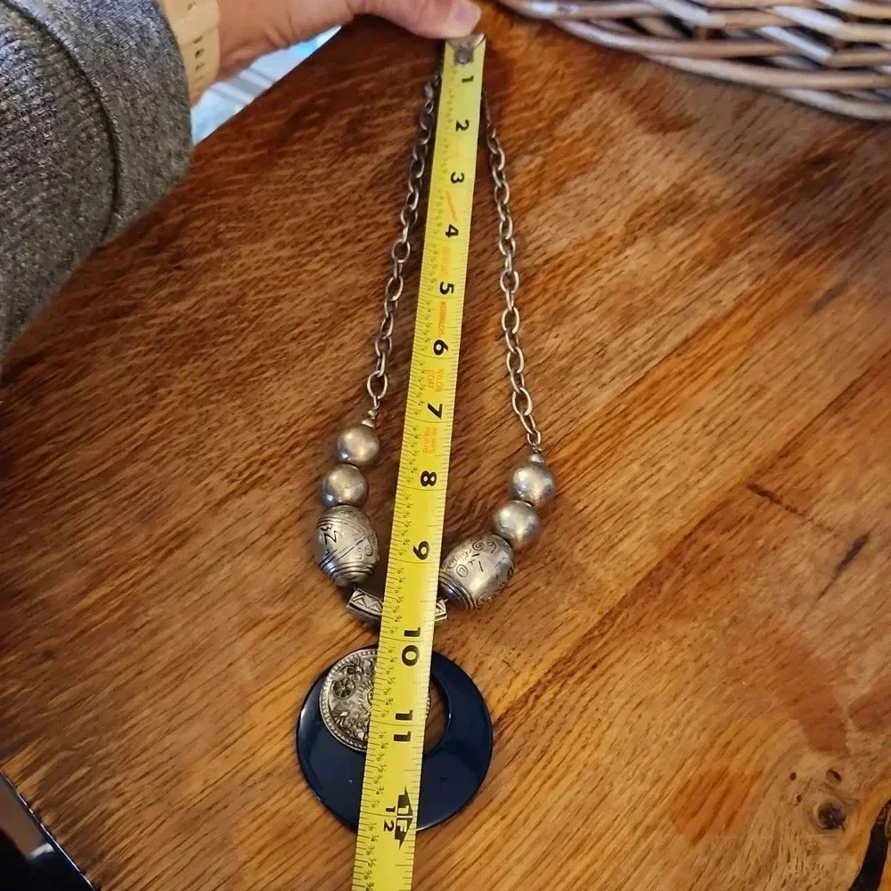 Silvertone Bead‎ BOHO Necklace 12" - Picture 7 of 8